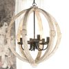 Calder Wooden Orb Shape Chandelier With Metal Chain And Six Bulb Holders; White
