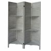 67 Inch Paulownia Wood 4 Panel Divider Screen; Shutter Design; 9 Shelves; Rustic Gray; DunaWest