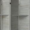 67 Inch Paulownia Wood 4 Panel Divider Screen; Shutter Design; 9 Shelves; Rustic Gray; DunaWest